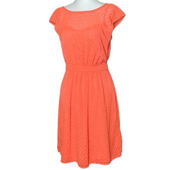 J.Crew Neon Orange Sleeveless chiffon Womens 4 Mini Dress in zigzag Beach Style - Picture 2 of 12